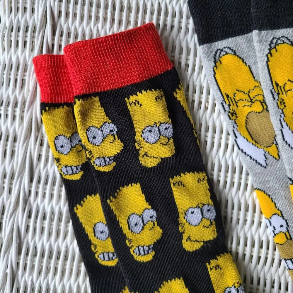 The Simpsons TV Show Bart and Homer Novelty Character Casual Crew Socks for Men